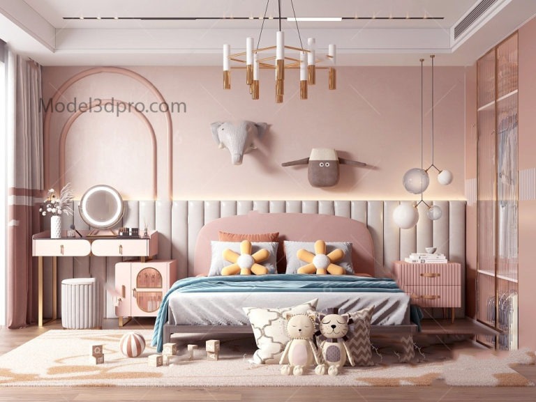 kids room interior design 3d modelling