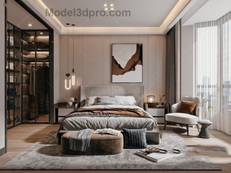 [Free3dmodels] MODEL 3D Bedroom – Model3dpro.com