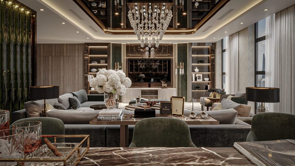 3D interior scene luxury living room