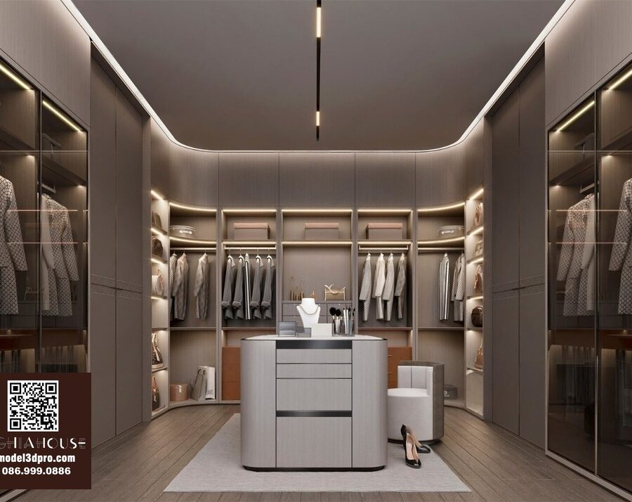 3D Luxury Walk-in Closet Interior – Modern Dressing Room Design_105141397
