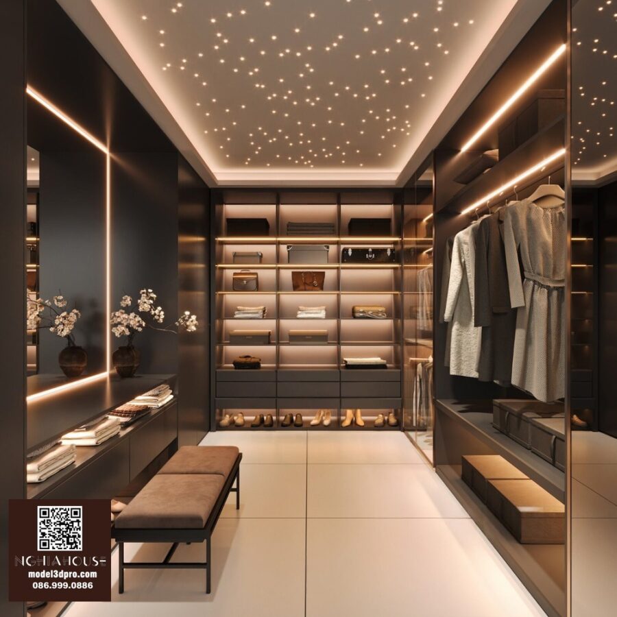 3D Luxury Walk-in Closet Interior – Modern Dressing Room Design_106914533