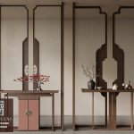 3D Model Asian Style Console Table Interior with Decorative Partition_107767822