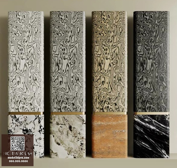 3D Model Decorative Marble and Wood Texture Columns_HJI4803718039346 CR