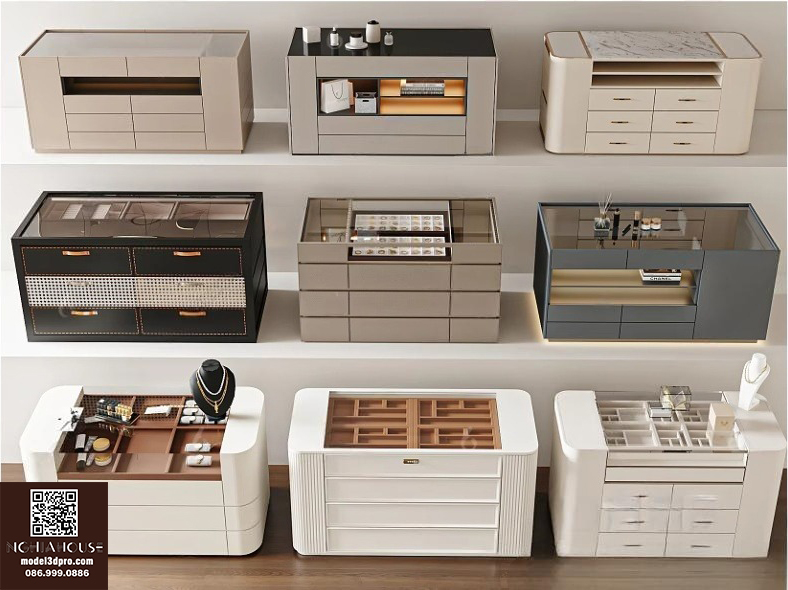 3D Model Jewelry Display Cabinet Model 3dsMax Vray Tủ Trưng Bày Trang Sức_HJI4803713816396