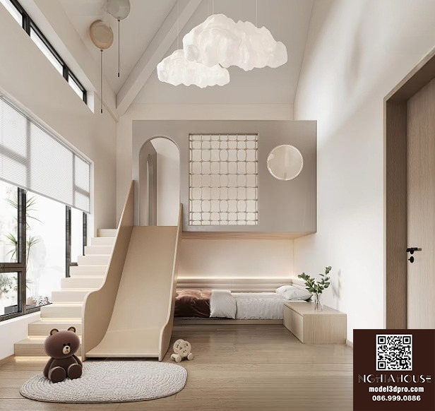 3D Model Kids Bedroom with Slide – Modern Interior Design (Corona ...