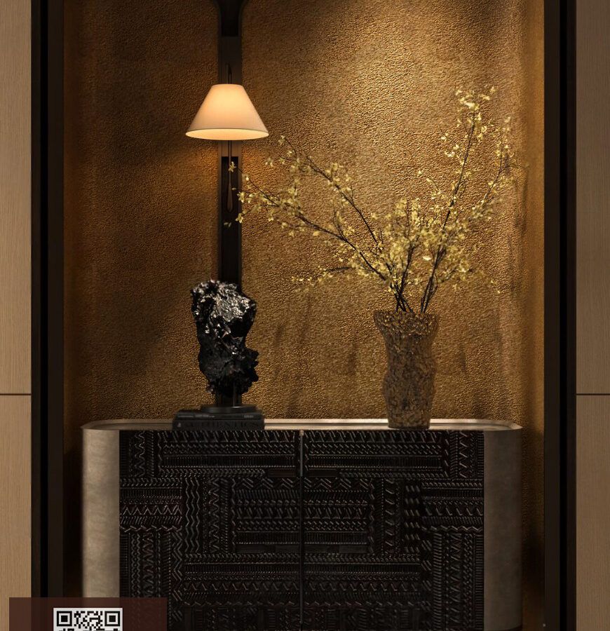 3D Model Luxury Console Table with Decorative Lamp, Sculpture and Vase_112289578