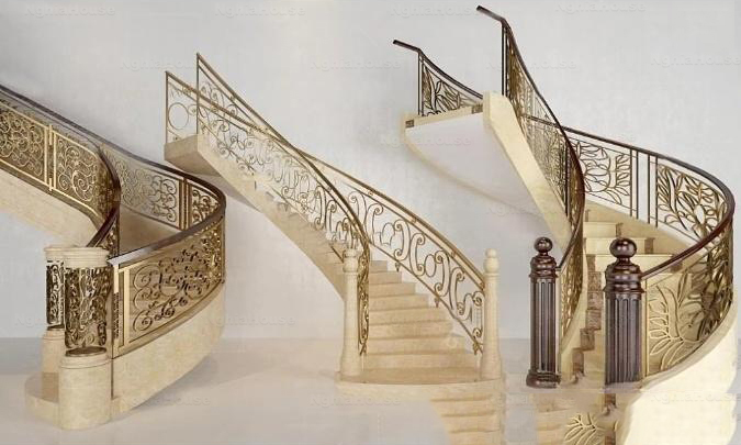 3D Model - Luxury Curved Staircase with Ornate Railing_HIG48037155166 VR