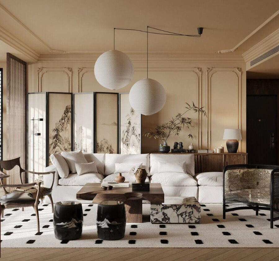 3D Model - Modern Asian Style Living Room Interior Corona Render_107370747