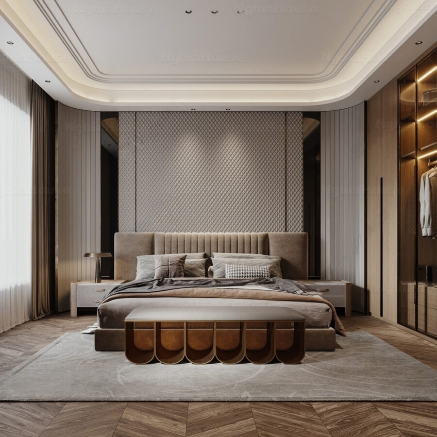 3D Model Modern Luxury Bedroom Interior with Bed, Wardrobe and Nightstands_ID1121150074-VR