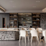 3D Model Modern Luxury Home Bar Interior with Marble Counter and Wine Cabinet_CR