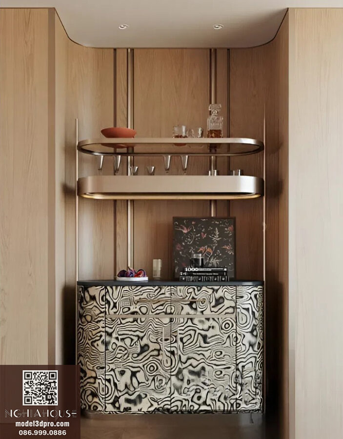 3D Model Modern Mini Bar Cabinet with Decorative Shelf_HJI4803716503626