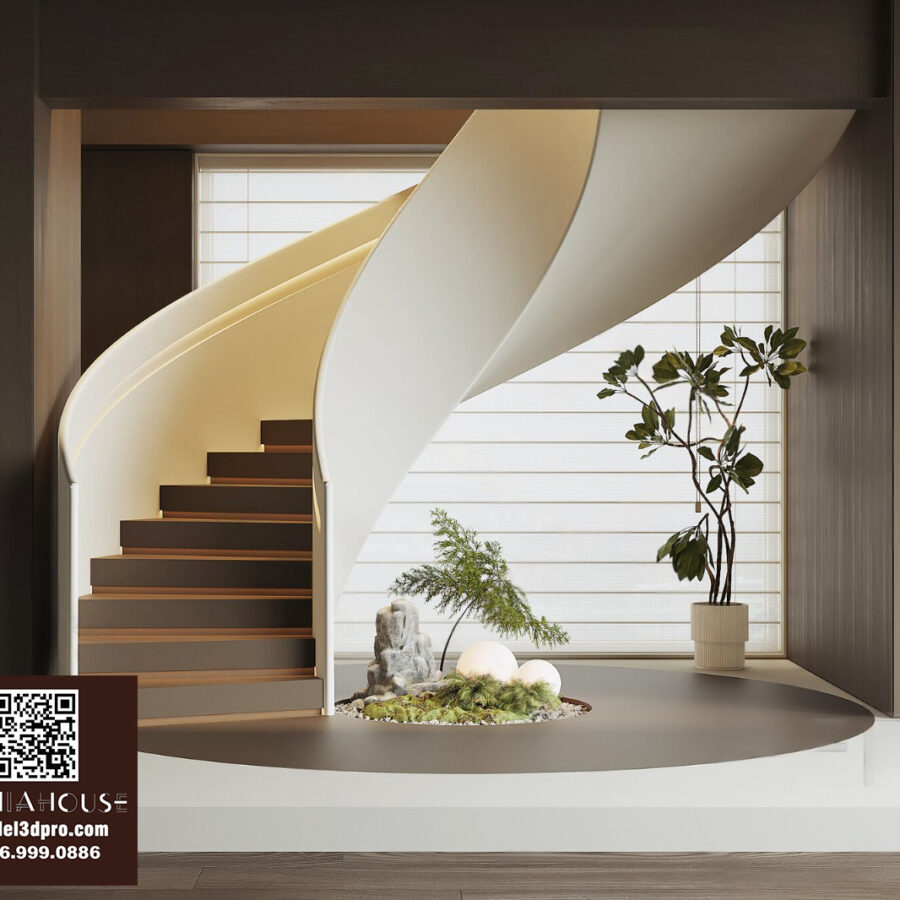 3D Model - Modern Spiral Staircase with Indoor Garden Corrona Render_110257565