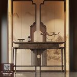 3D Model Oriental Console Table with Decorative Wall Panel_HJI4803713120066