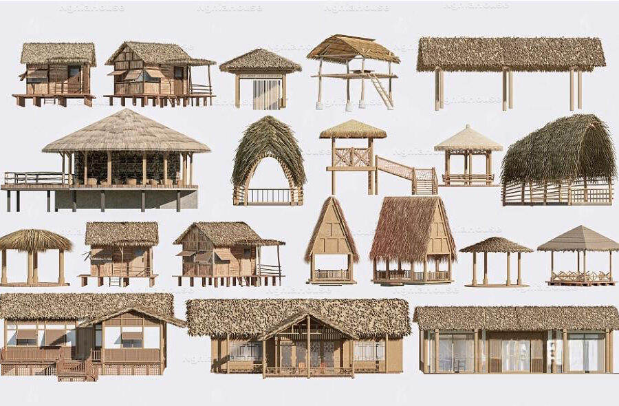 3D Model - Tropical Bamboo & Thatched Roof Houses Collection_HCI4803718419625 VR