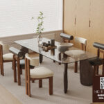 3D Model – Modern Dining Table Set with Glass Top & Wooden Chairs Vray_105013282