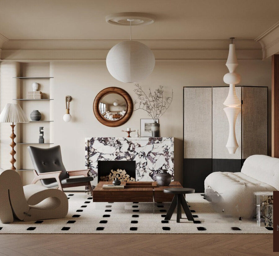 3D Model – Modern Living Room Interior with Marble Fireplace (Corona Renderer)_ID113137224