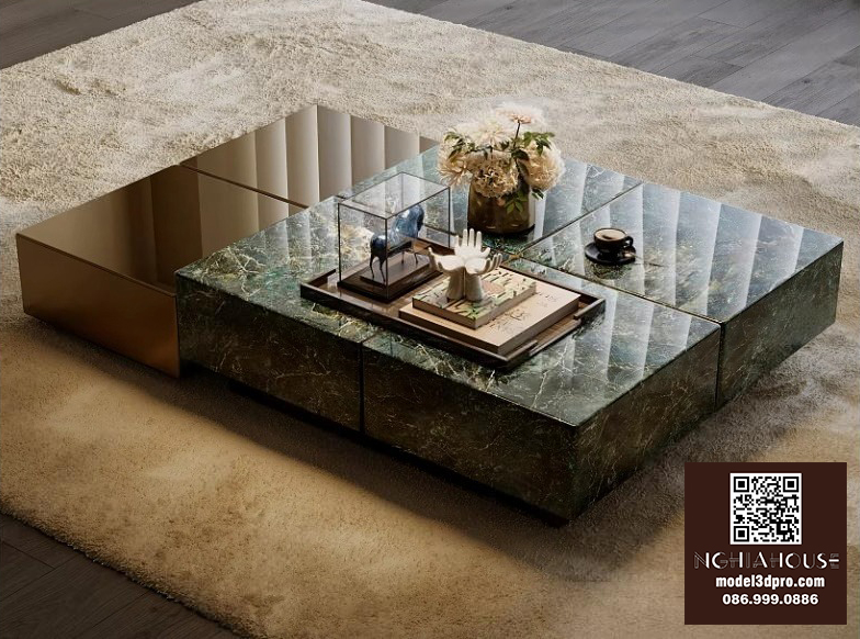 3D Model – Modern Luxury Marble Coffee Table with Metallic Finish_HJI4803711001162 CR
