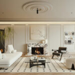 3D Model – Modern Minimalist Living Room with Marble Fireplace (V-Ray Render)_ID107369883