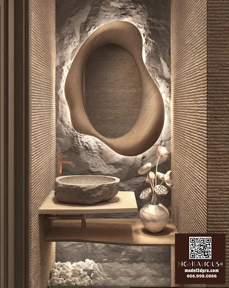 3D Model – Zen Style Bathroom Vanity with Stone Basin (3ds Max + V-Ray)_HCI4803711406203