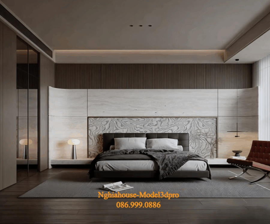 3D Modern Bedroom Interior – Luxury Minimalist Design_HJI4803716652126