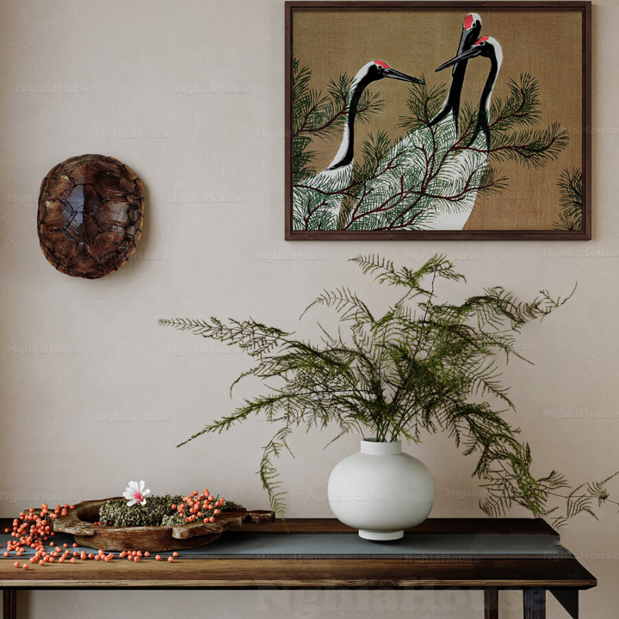 Asian Style Wall Art and Decorative Console Table_101474081