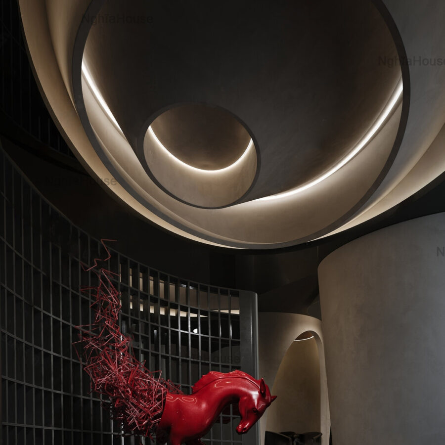 Futuristic Architecture with Sculptural Art Piece_107631877