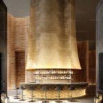 Luxury Modern Bar Interior with Golden Canopy_105012893
