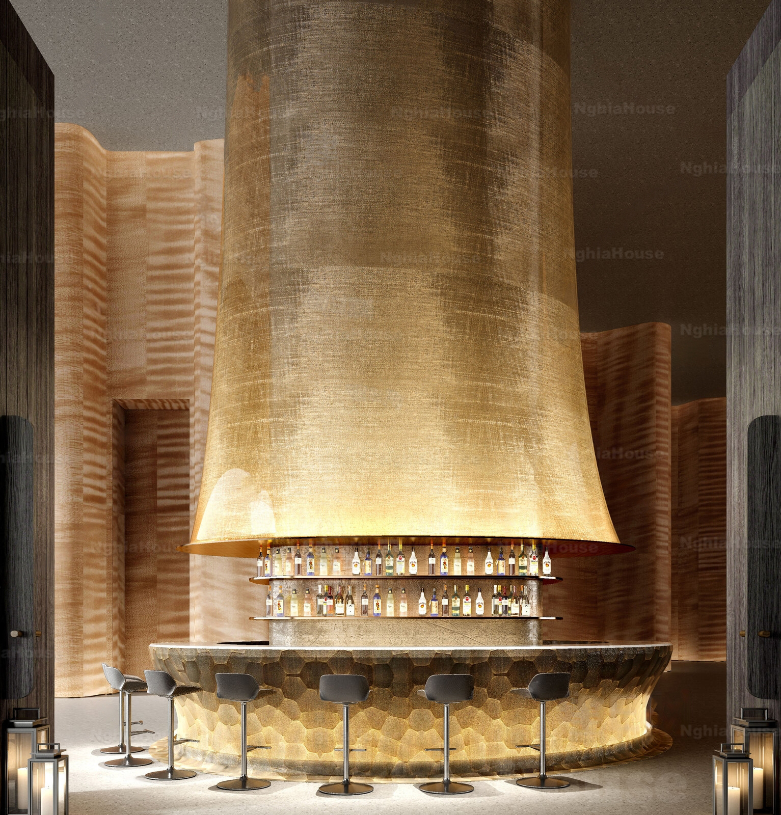 Luxury Modern Bar Interior with Golden Canopy_105012893