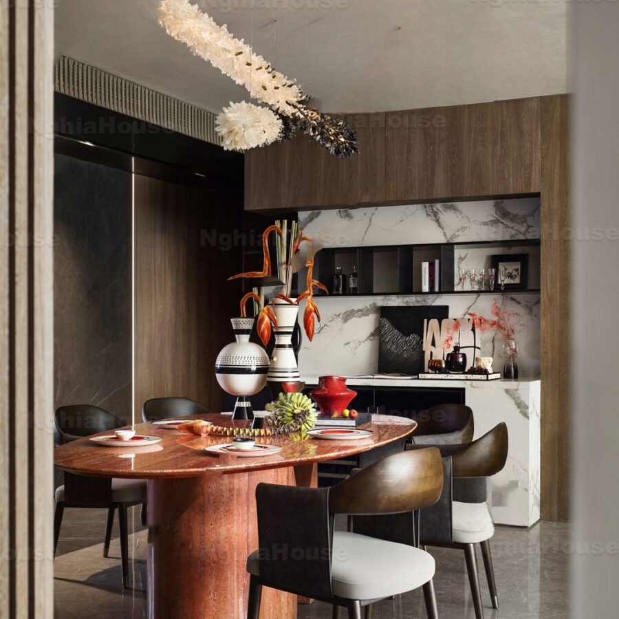 Modern Dining Room with Marble Table -3ds Max Model_1139038140