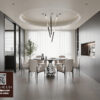 Modern Dining Room with Marble Table and Minimalist Kitchen - Free 3D Model