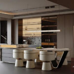 Modern Luxury Kitchen Island and Bar Stool Set 3ds Max Model  Vray Render