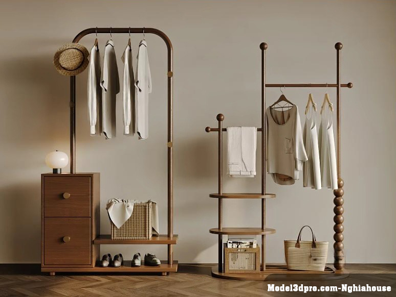 Wooden Clothes Rack and Storage Unit - 3ds Max Model (V-Ray)_HJI4803712936766