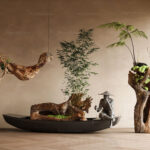 Zen Bonsai Landscape with Fisherman Statue_116088707