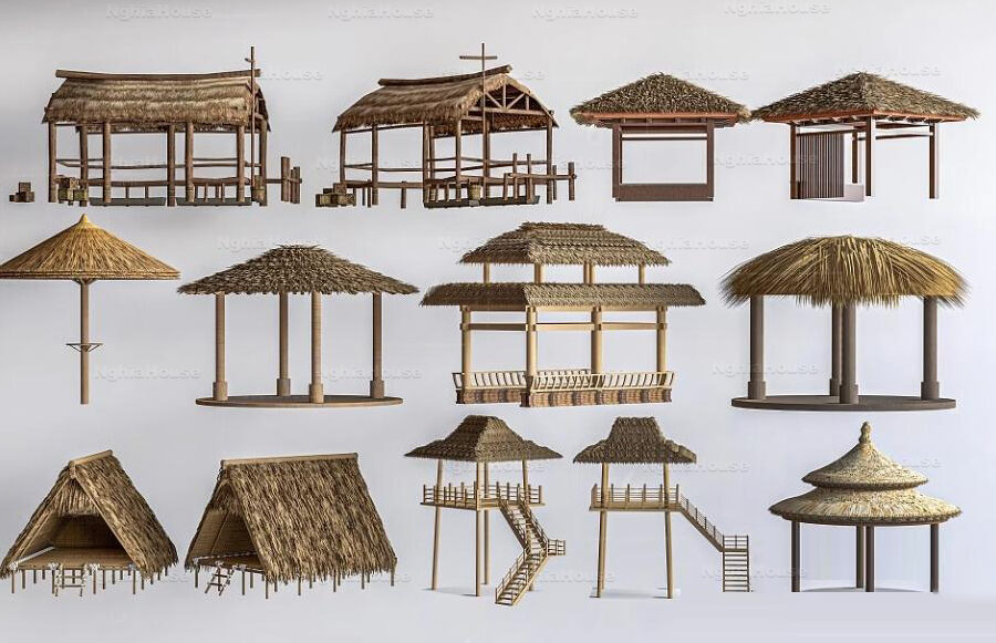 3D Models – Tropical Huts & Thatched Roof Pavilions_2450 VR