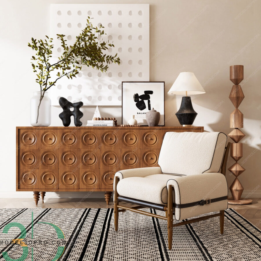 3ds Max Interior Scene – Mid Century Modern Living Room V-Ray Render_68160