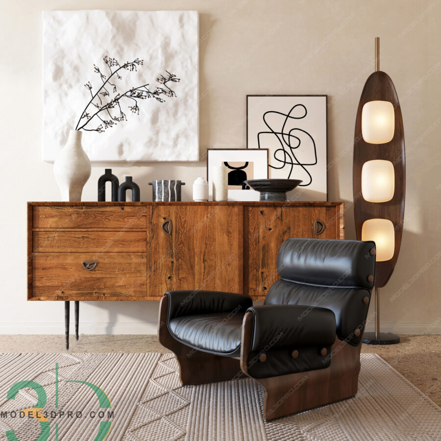 3ds Max Interior Scene – Mid Century Modern Living Room V-Ray Render_7857