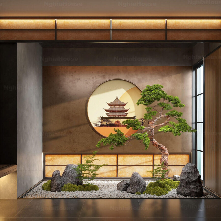 3ds Max Japanese Zen Garden Interior – Bonsai & Stone Design Vray Render_5960