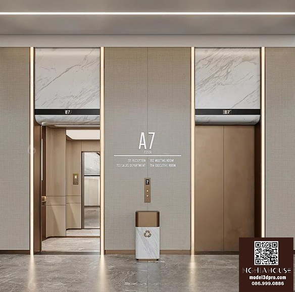 3ds Max Model – Modern Elevator Lobby Interior V-Ray Render_6511