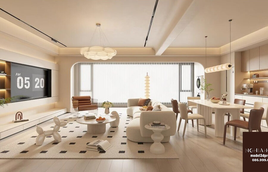 3ds Max Modern Living Room – Warm Minimal Apartment Interior V-Ray Render_4057 VR