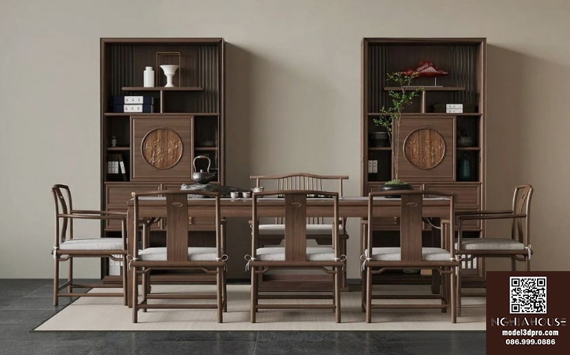 3ds Max V-Ray Model – Asian Wooden Dining Table & Chair Set_0404 VR