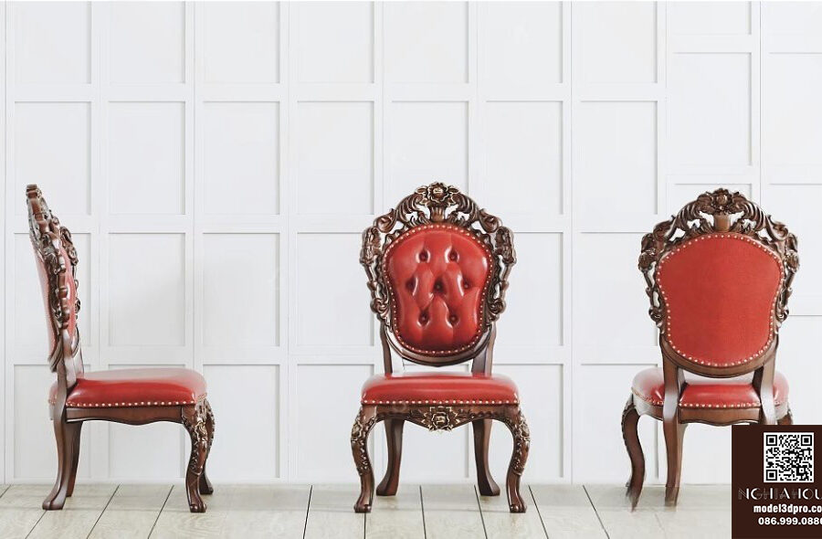 3ds Max Vray Model – Classic Red Leather Chair Set_9523