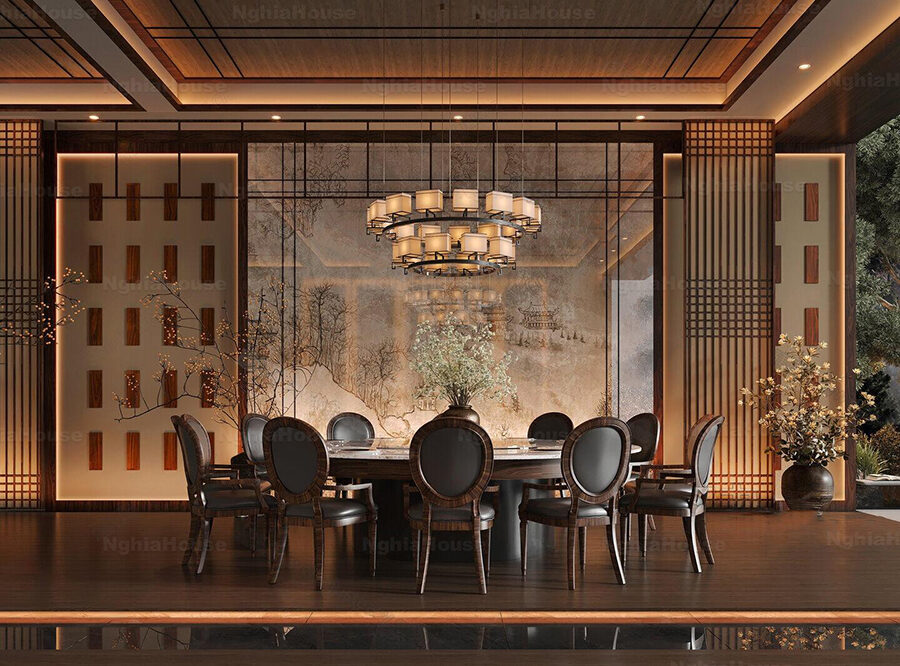 Asian Luxury Dining Room 3ds Max Model Corona Render Scene, Elegant Interior Design_3086