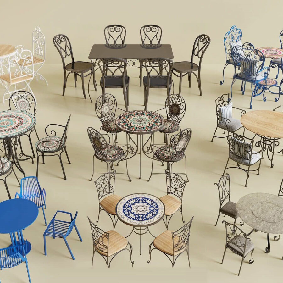 Free SketchUp Cafe Table and Chair Set – Metal Art Furniture 3D Model_1694