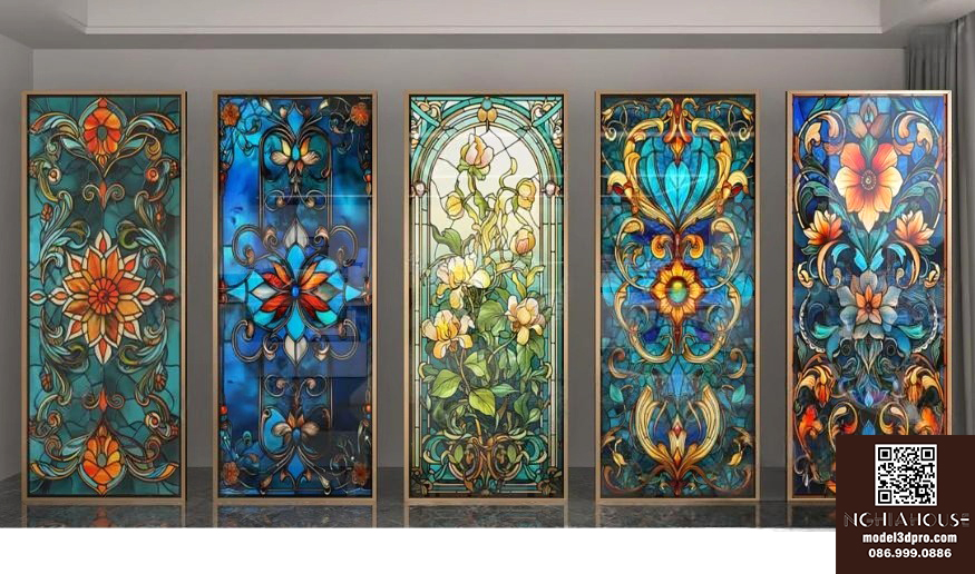 3ds Max Model Vray – Decorative Stained Glass Wall Panels_4743VR