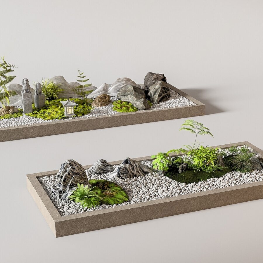 3ds Max Model Vray – Zen Interior Wall with Stone Lions and Calligraphy Art_3443