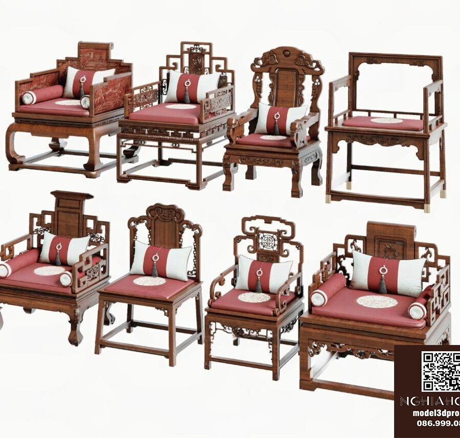 Chinese Furniture Chair 3D Model – 3ds Max  Wood Material V-Ray Render9428