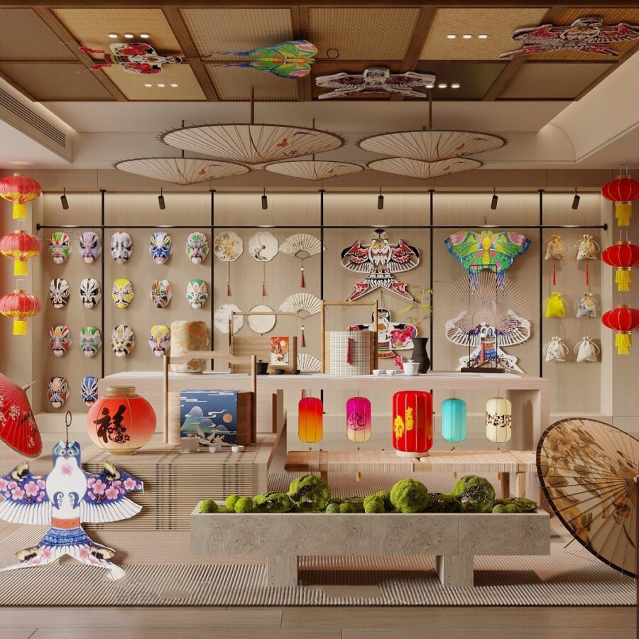 Chinese-Style Ceiling Fan & Lantern Decor – Premium 3ds Max Model with Corona Render