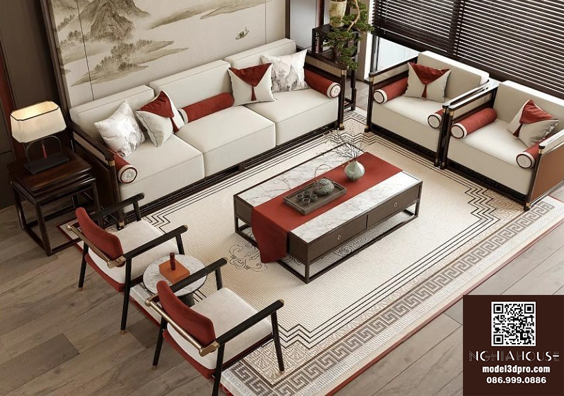 Chinese Style Sofa Free 3D Models Download_9566