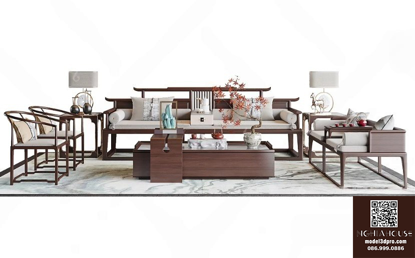 Classic Chinese Style Living Room 3D Model_1117VR