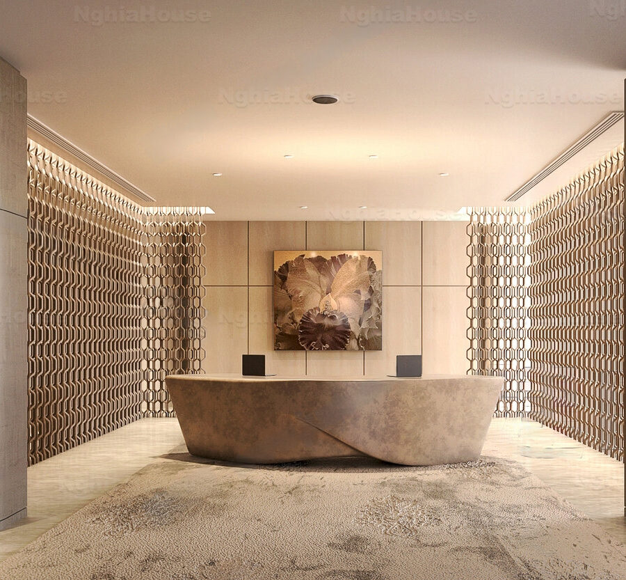 Curved Modern Reception Area 3D Model  Detailed Wood Panel Design_1145